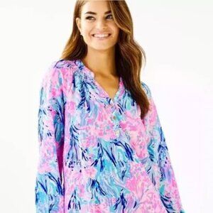 Lilly Pulitzer Elsa Top in Periwinkle Purple Fan Sea Pants, Size Small (NWT)